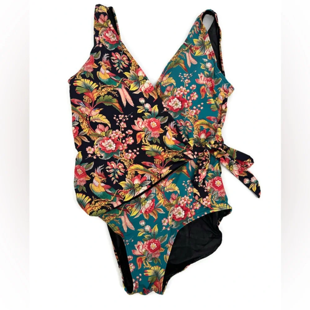 Sundance Radiant Swimsuit One Piece‎ Wrap Tropical Floral Print Size L